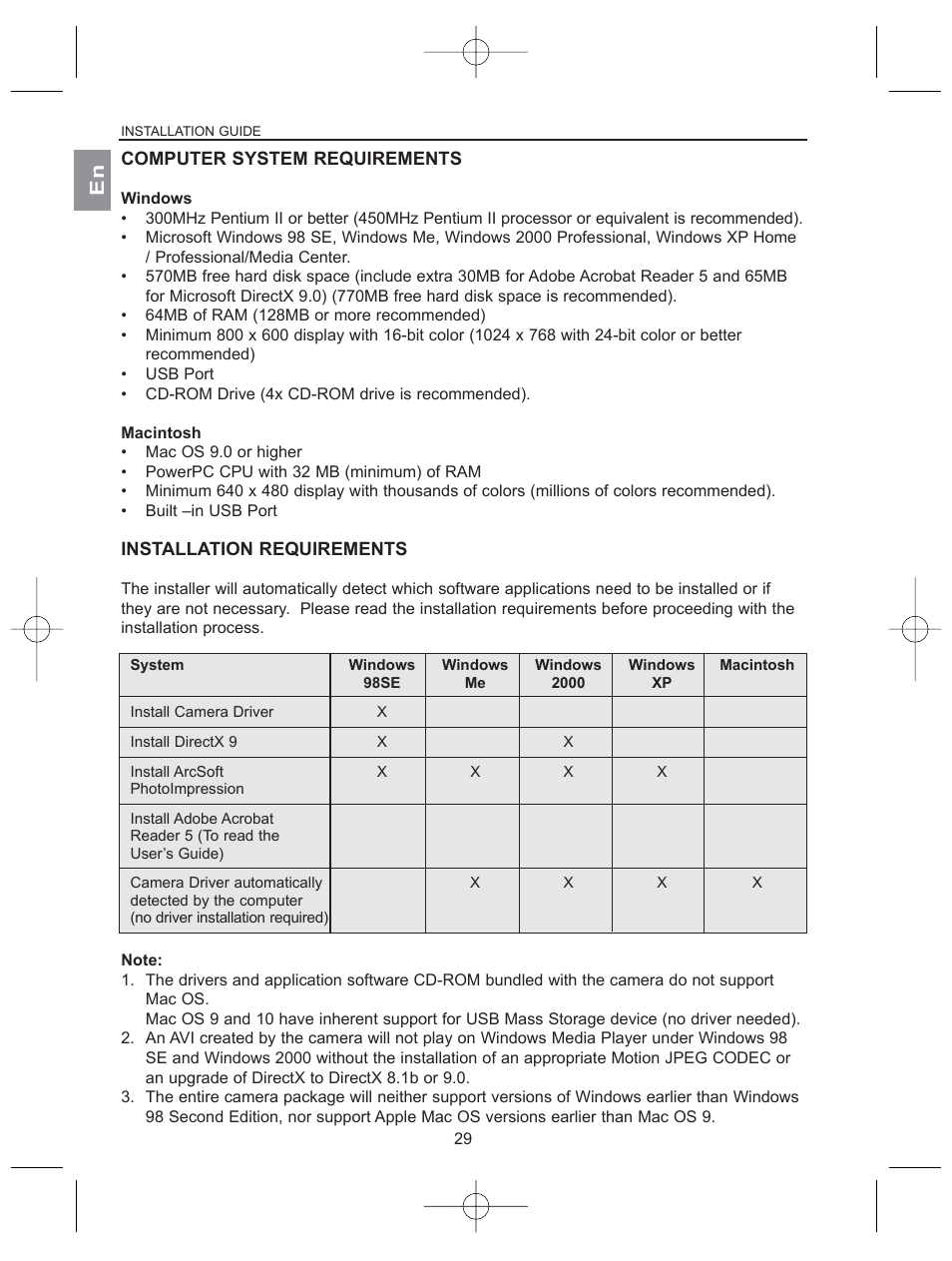 Computer system requirements, Installation requirements | Concord Camera 2040 User Manual | Page 30 / 51