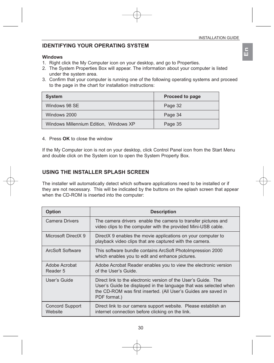 Identifying your operating system, Using the installer splash screen | Concord Camera 2040 User Manual | Page 31 / 51