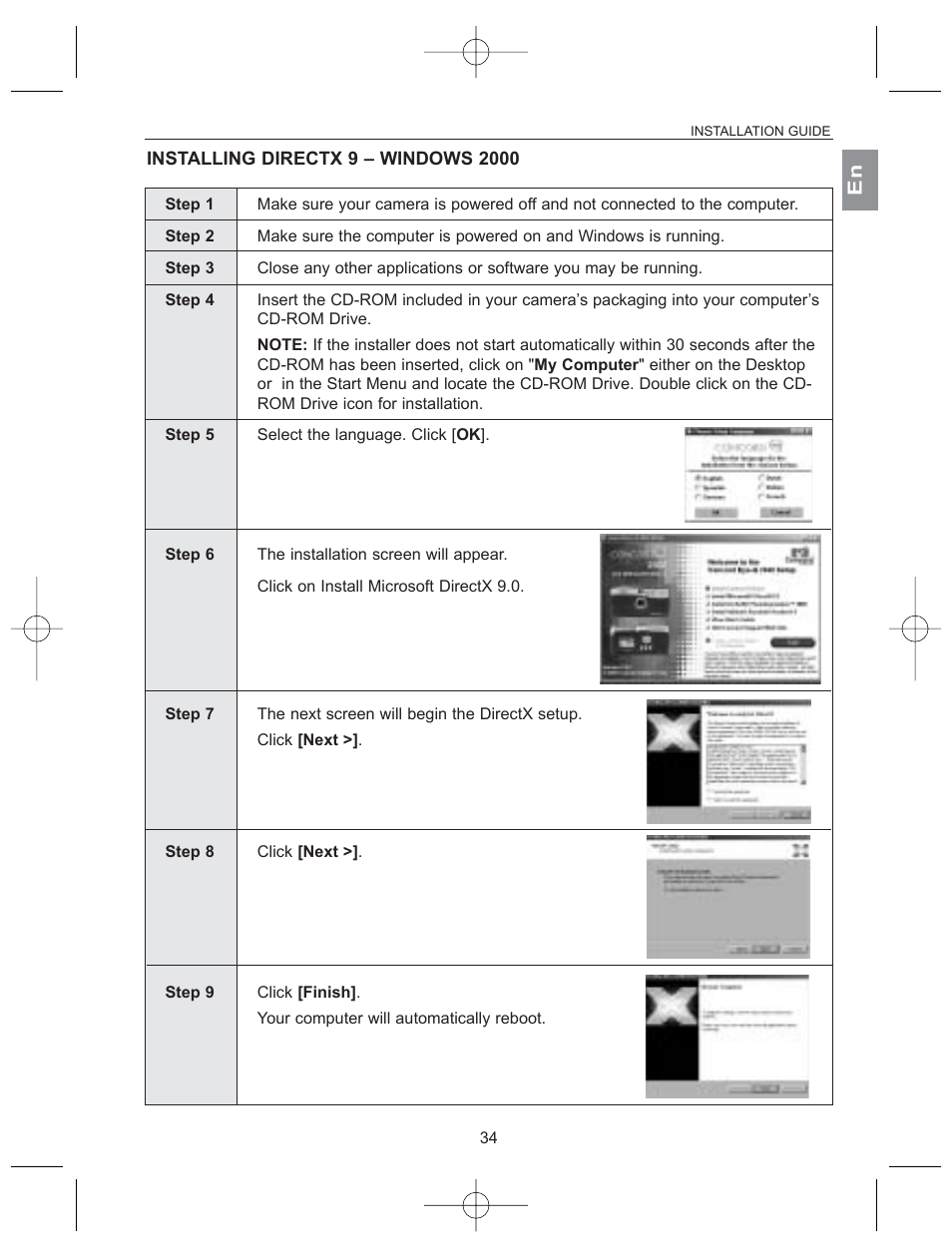 Installing directx 9  windows 2000 | Concord Camera 2040 User Manual | Page 35 / 51