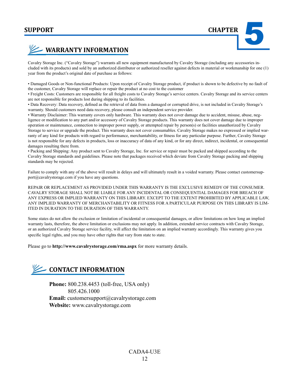 Cavalry Storage CADA-U3E4 User Manual | Page 14 / 14