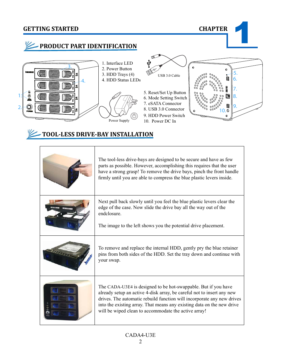 Product part identification | Cavalry Storage CADA-U3E4 User Manual | Page 4 / 14