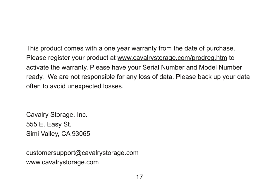 Cavalry Storage CADA-C32A User Manual | Page 17 / 18