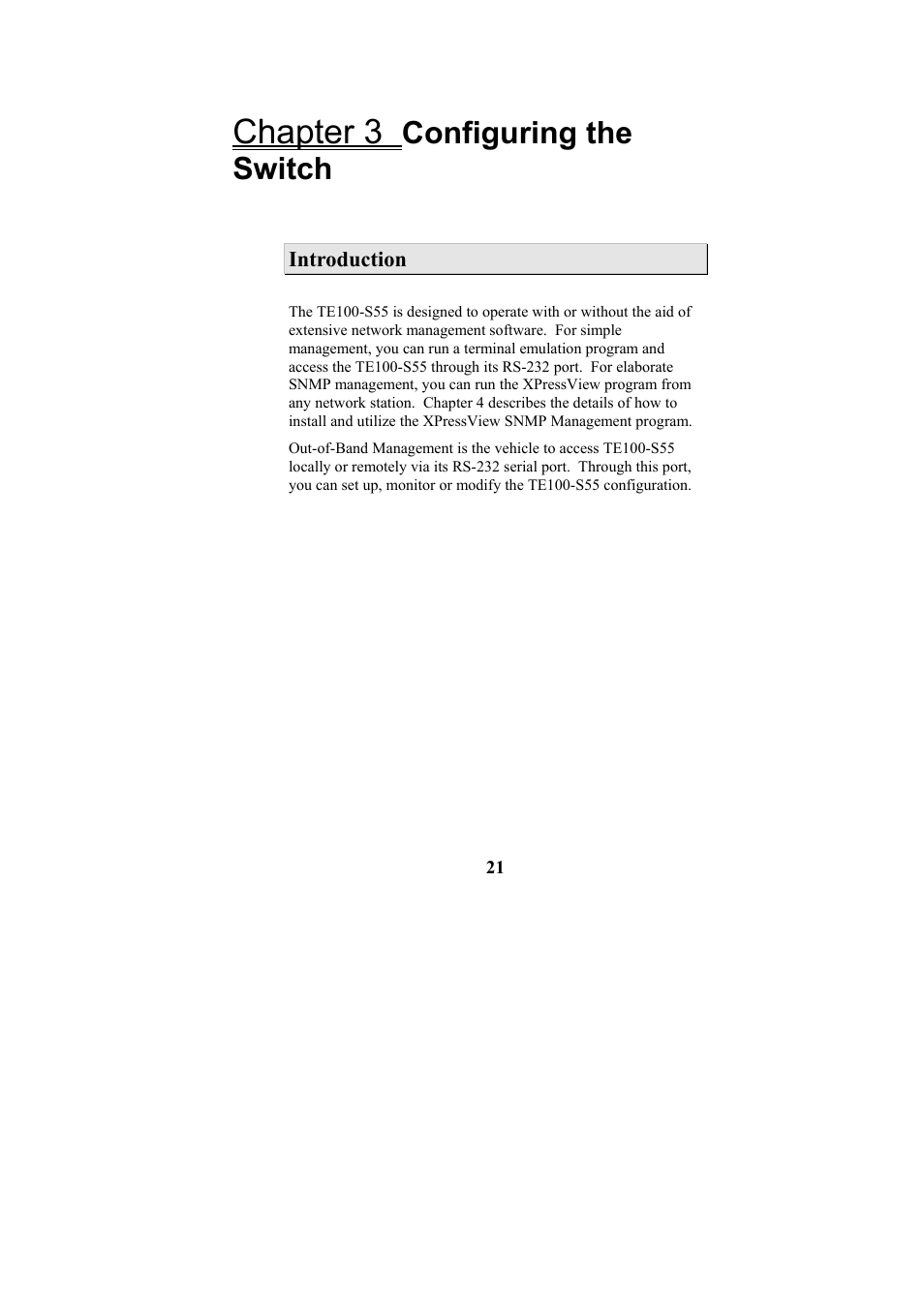 Chapter 3, Configuring the switch | Cables to Go TE100-S55 User Manual | Page 21 / 57