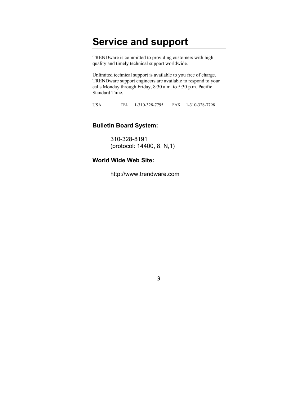 Service and support | Cables to Go TE100-S55 User Manual | Page 3 / 57