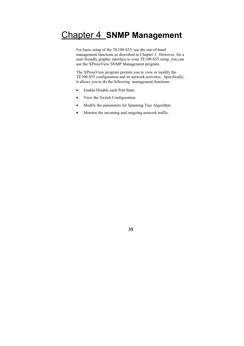 Chapter 4, Snmp management | Cables to Go TE100-S55 User Manual | Page 35 / 57
