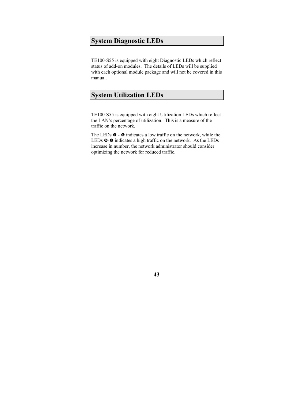 System diagnostic leds, System utilization leds | Cables to Go TE100-S55 User Manual | Page 43 / 57