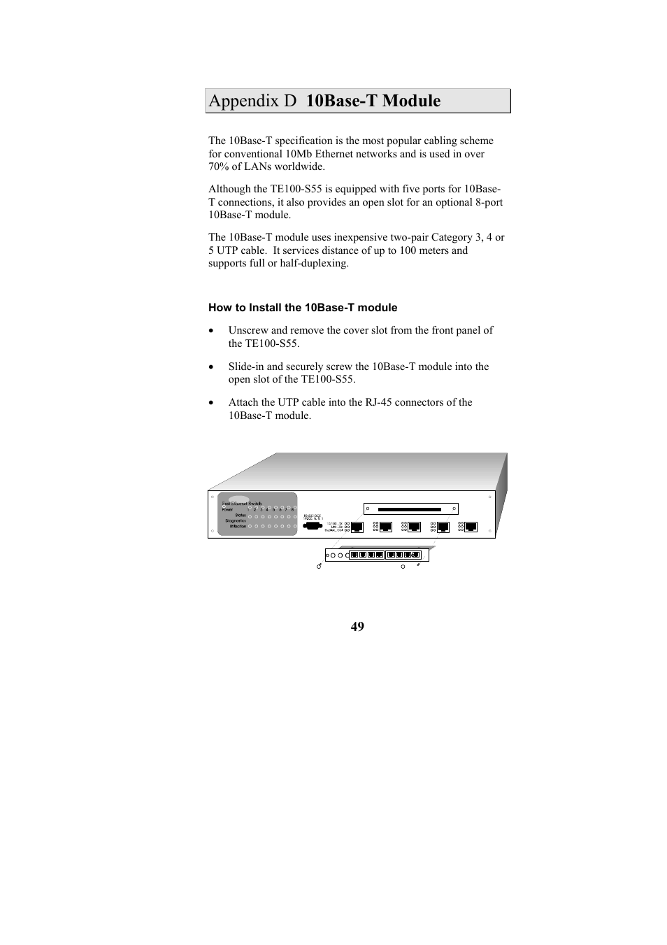 Appendix d 10base-t module | Cables to Go TE100-S55 User Manual | Page 49 / 57