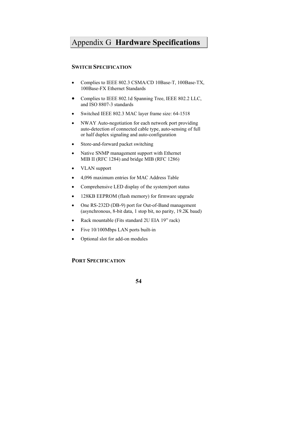 Appendix g hardware specifications | Cables to Go TE100-S55 User Manual | Page 54 / 57