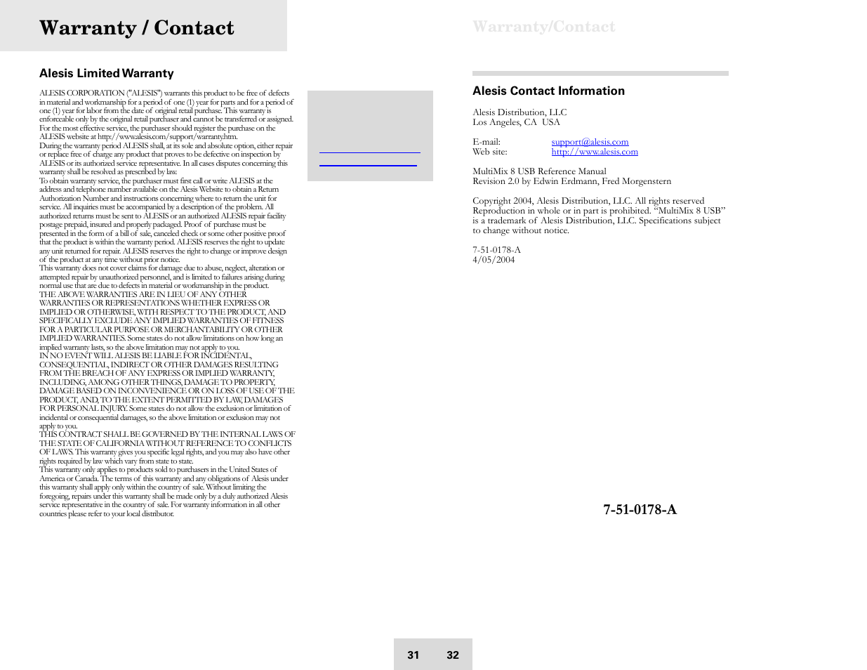 Warranty / contact, Warranty/contact | Cables to Go 8 User Manual | Page 33 / 34