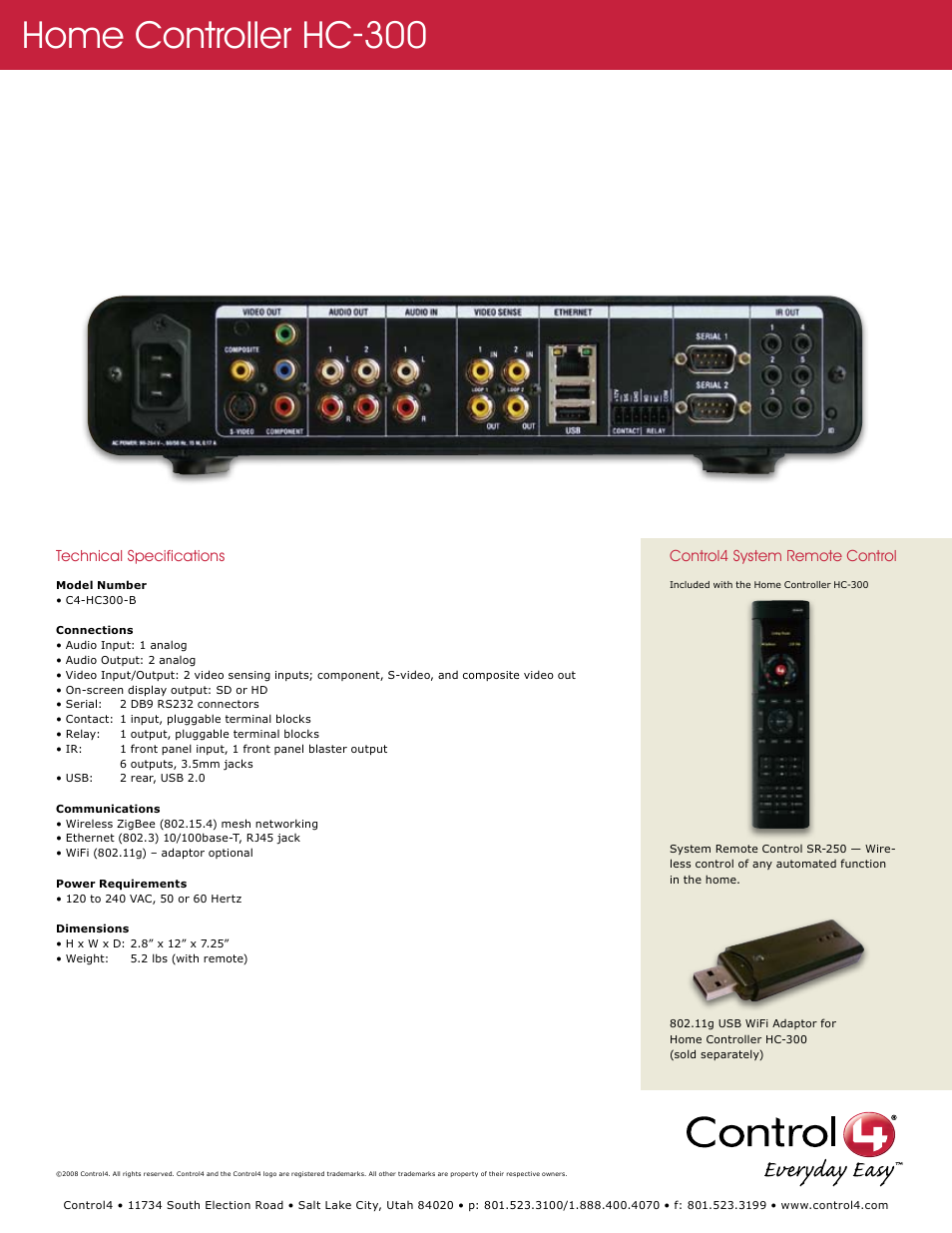 Home controller hc-300 | Control4 HC-300 User Manual | Page 2 / 2