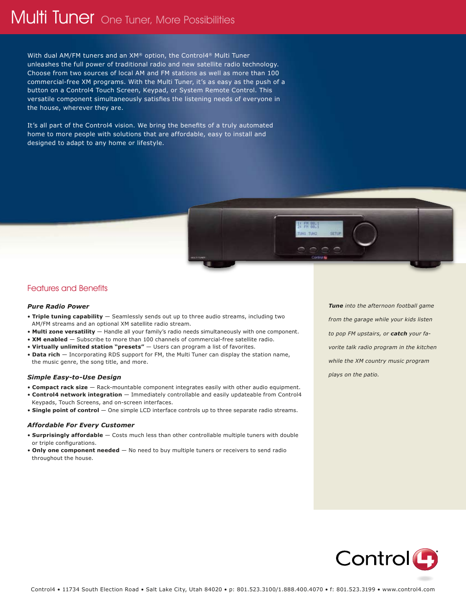 Control4 AVM-TUN1-B User Manual | 2 pages