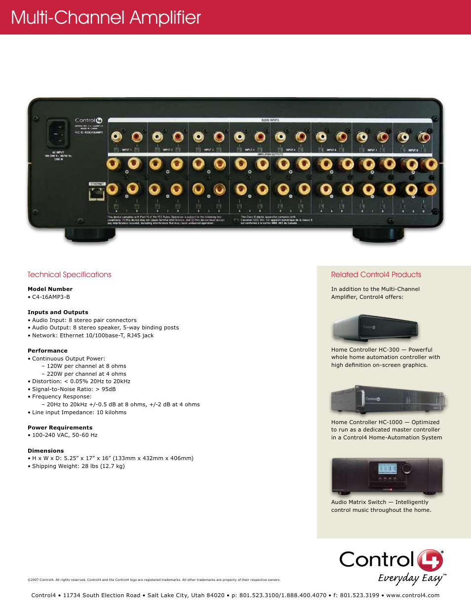 Multi-channel amplifier | Control4 C4-16AMP3-B User Manual | Page 2 / 2