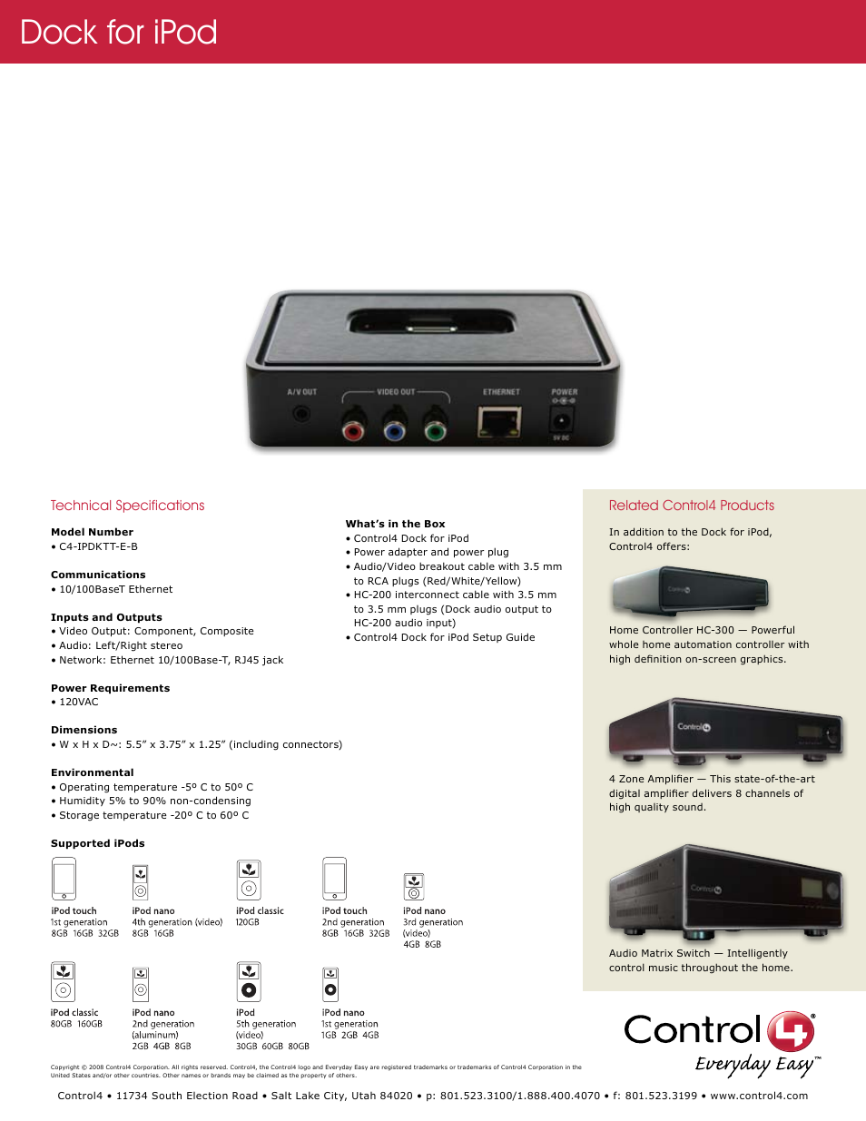Dock for ipod | Control4 C4-IPDKTT-E-B User Manual | Page 2 / 2