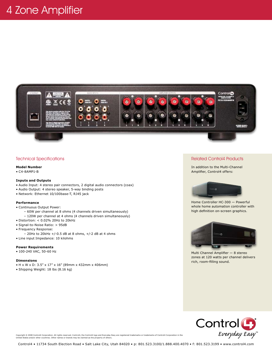 4 zone amplifier | Control4 C4-8AMP1-B User Manual | Page 2 / 2