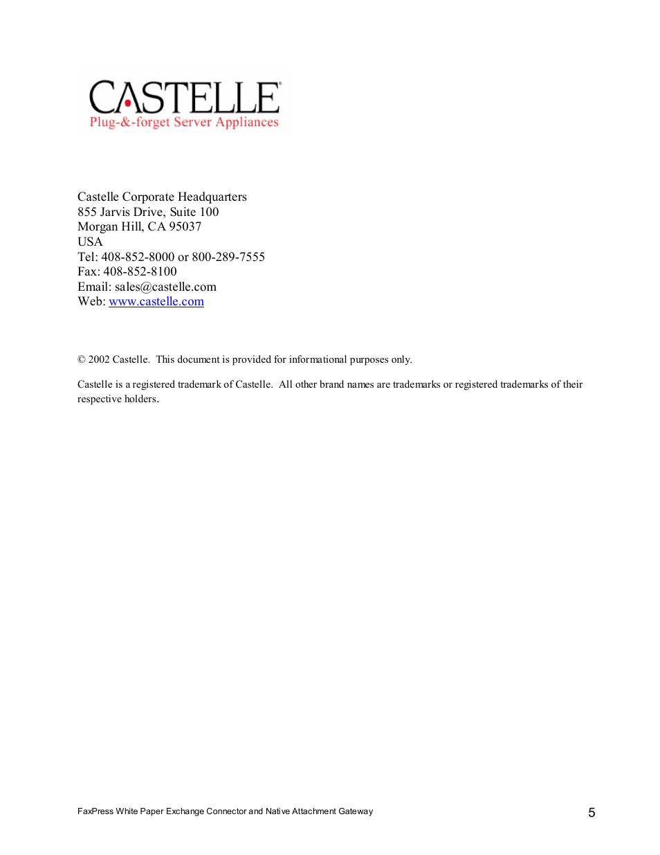 Castelle 2500 User Manual | Page 5 / 5