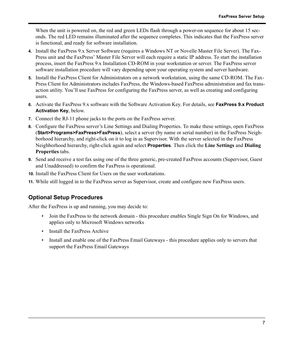 Optional setup procedures | Castelle FaxPress User Manual | Page 8 / 24