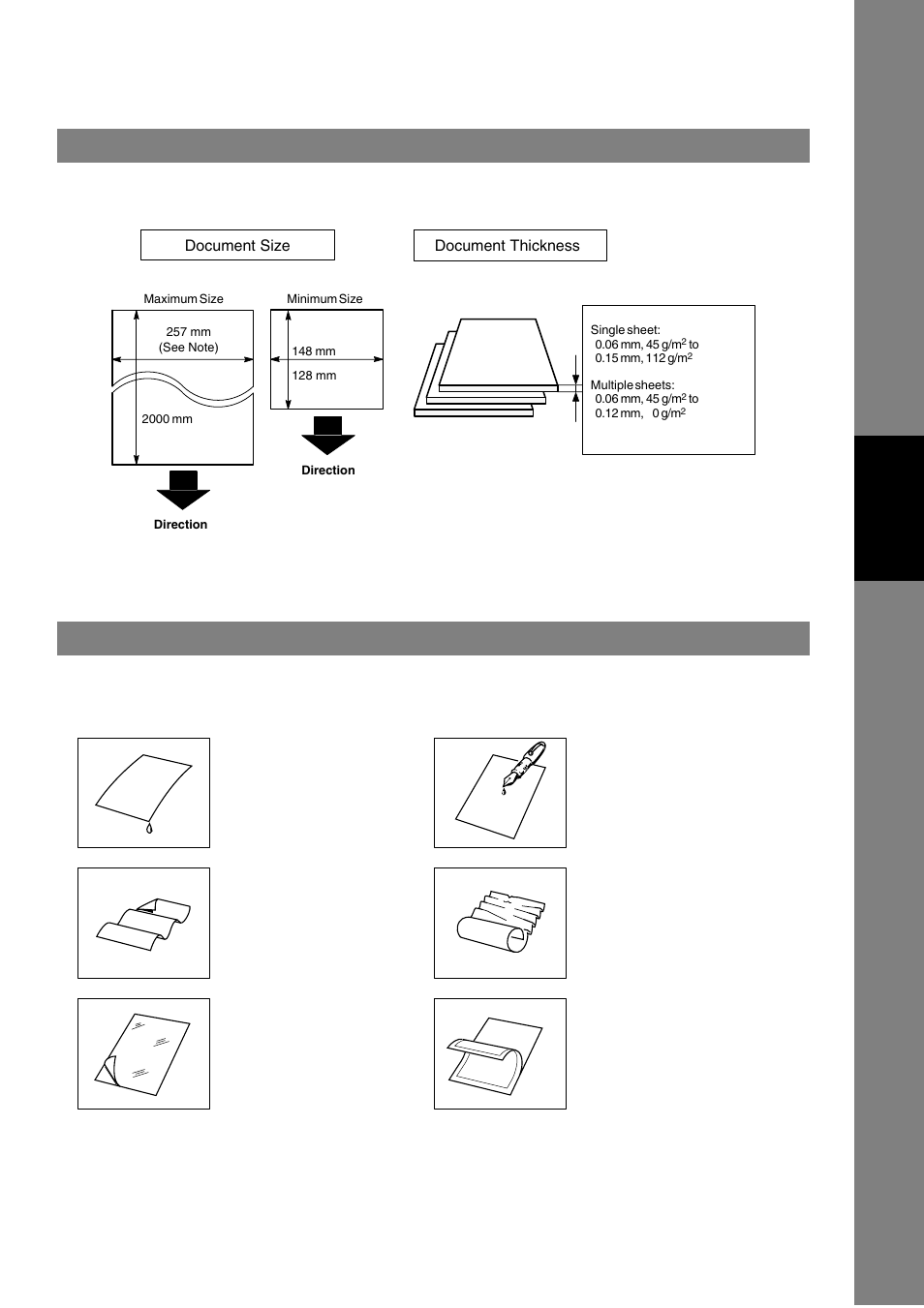 Basic operations, Loading documents, Documents you can send | Documents you cannot send, Documents you can send documents you cannot send, Document size, Document thickness | Panasonic UF-490 User Manual | Page 37 / 121