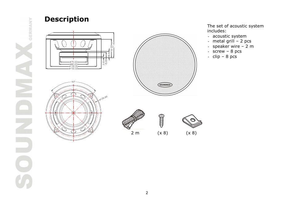 Description | SoundMax SM-CSA502 User Manual | Page 2 / 13