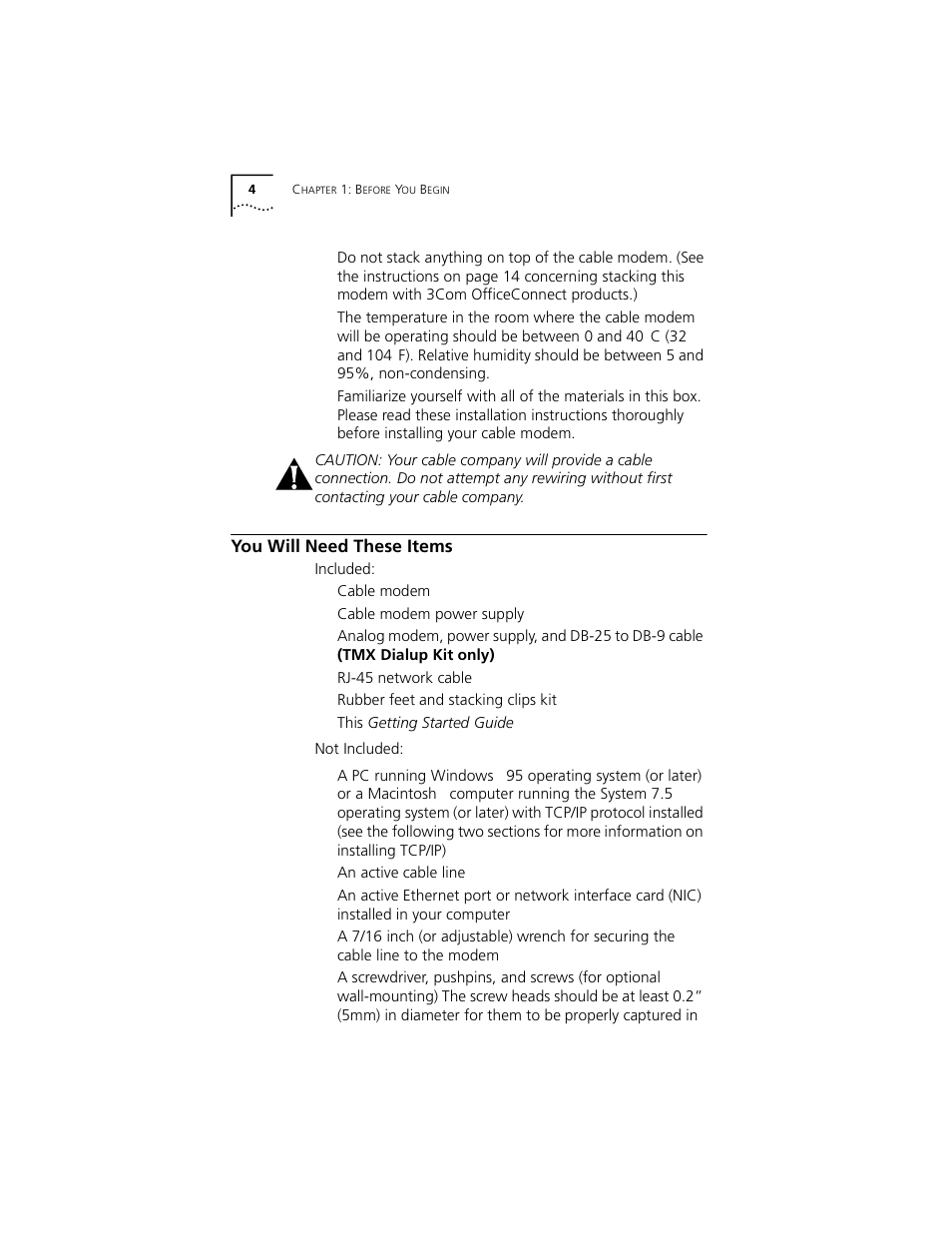 You will need these items | 3Com TMX 10031161 User Manual | Page 10 / 56