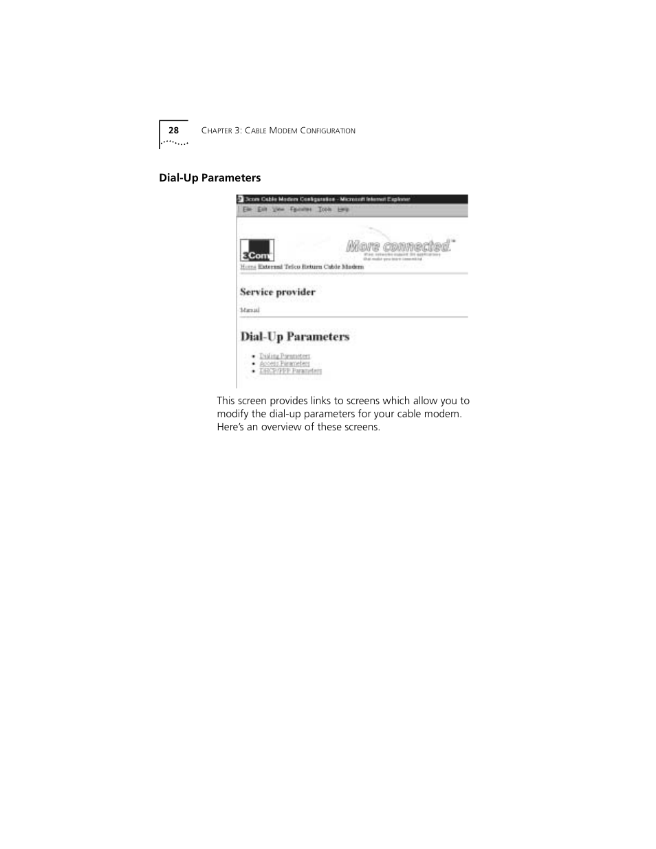 Dial-up parameters | 3Com TMX 10031161 User Manual | Page 34 / 56