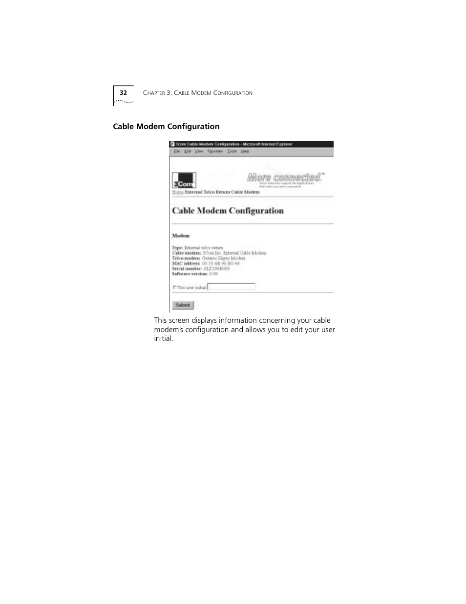 Cable modem configuration | 3Com TMX 10031161 User Manual | Page 38 / 56