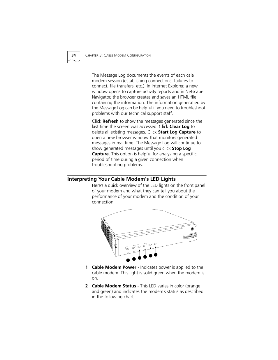 Interpreting your cable modem's led lights, 34 c | 3Com TMX 10031161 User Manual | Page 40 / 56