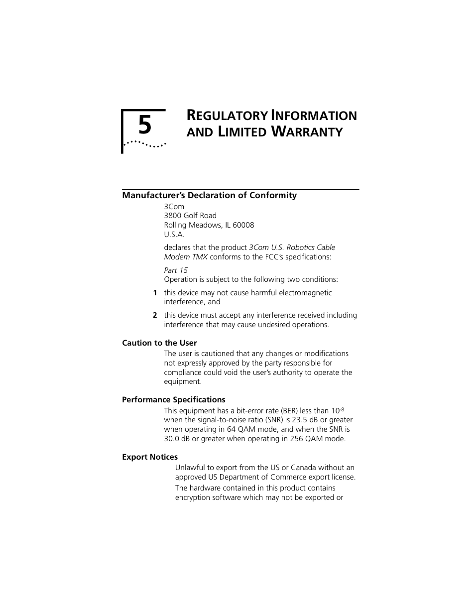 Egulatory, Nformation, Imited | Arranty | 3Com TMX 10031161 User Manual | Page 47 / 56