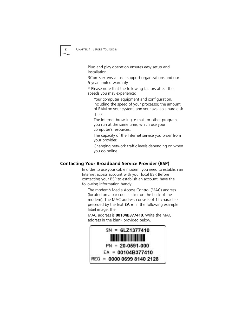 Contacting your broadband service provider (bsp) | 3Com TMX 10031161 User Manual | Page 8 / 56