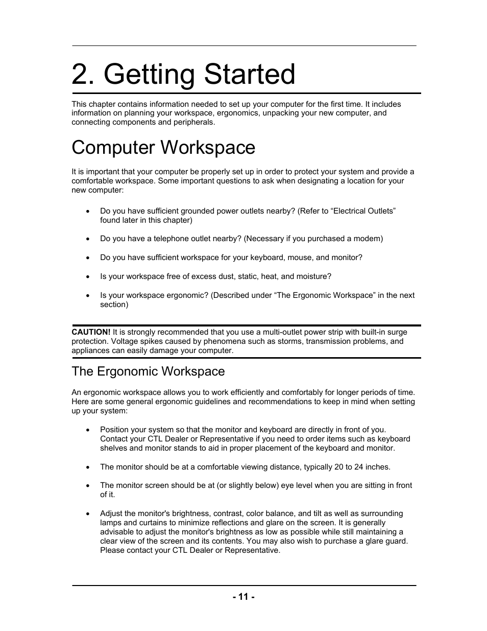 Getting started, Computer workspace, The ergonomic workspace | Computer Tech Link Vector User Manual | Page 11 / 44