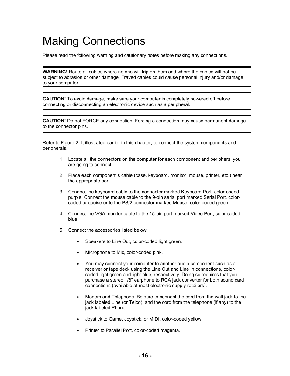 Making connections | Computer Tech Link Vector User Manual | Page 16 / 44