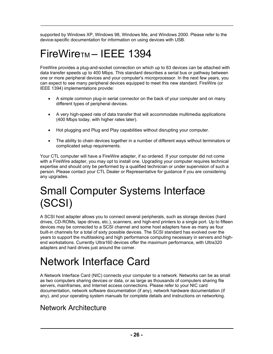 Firewire, Ieee 1394, Small computer systems interface (scsi) | Network interface card, Network architecture | Computer Tech Link Vector User Manual | Page 26 / 44