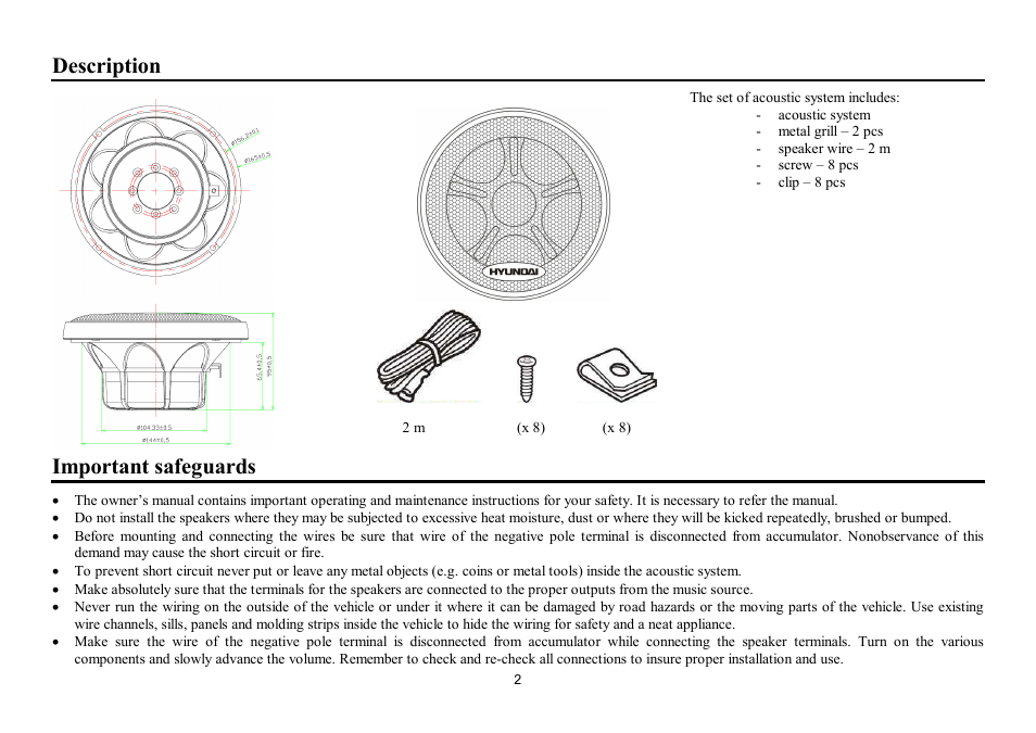 Description, Important safeguards | Hyundai H-CSF602 User Manual | Page 2 / 12