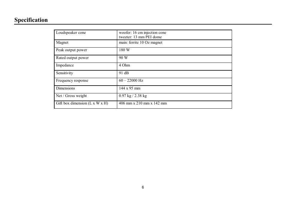 Specification | Hyundai H-CSF602 User Manual | Page 6 / 12