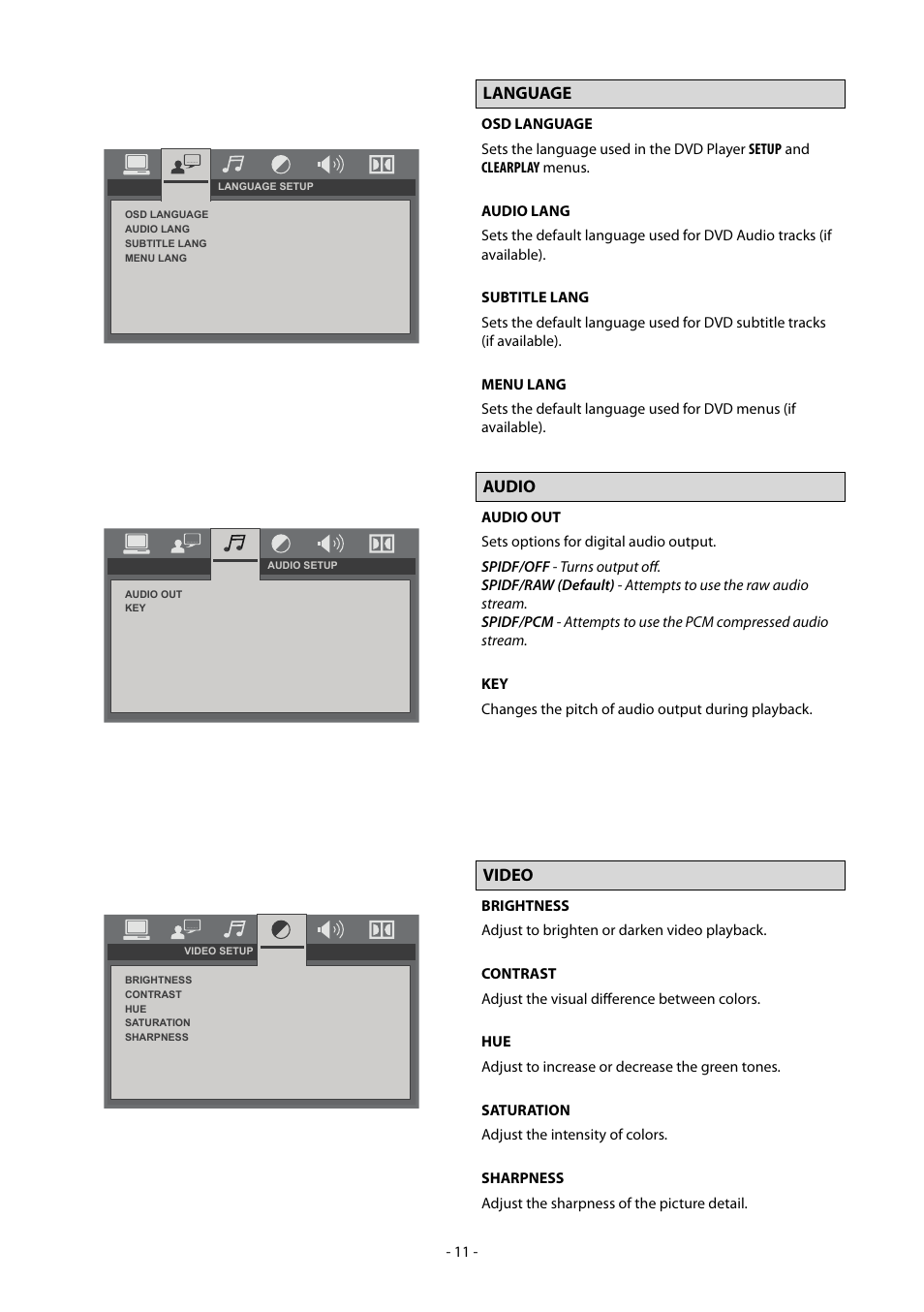 Language audio video | Clearplay CP-427-USB User Manual | Page 15 / 34