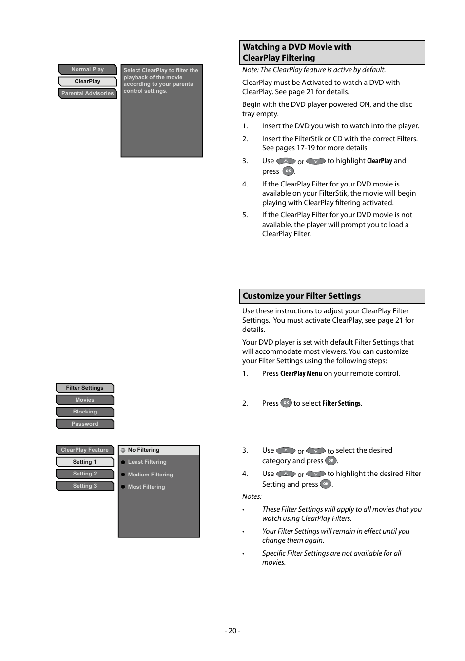 Watching a dvd movie with clearplay filtering, Customize your filter settings | Clearplay CP-427-USB User Manual | Page 24 / 34