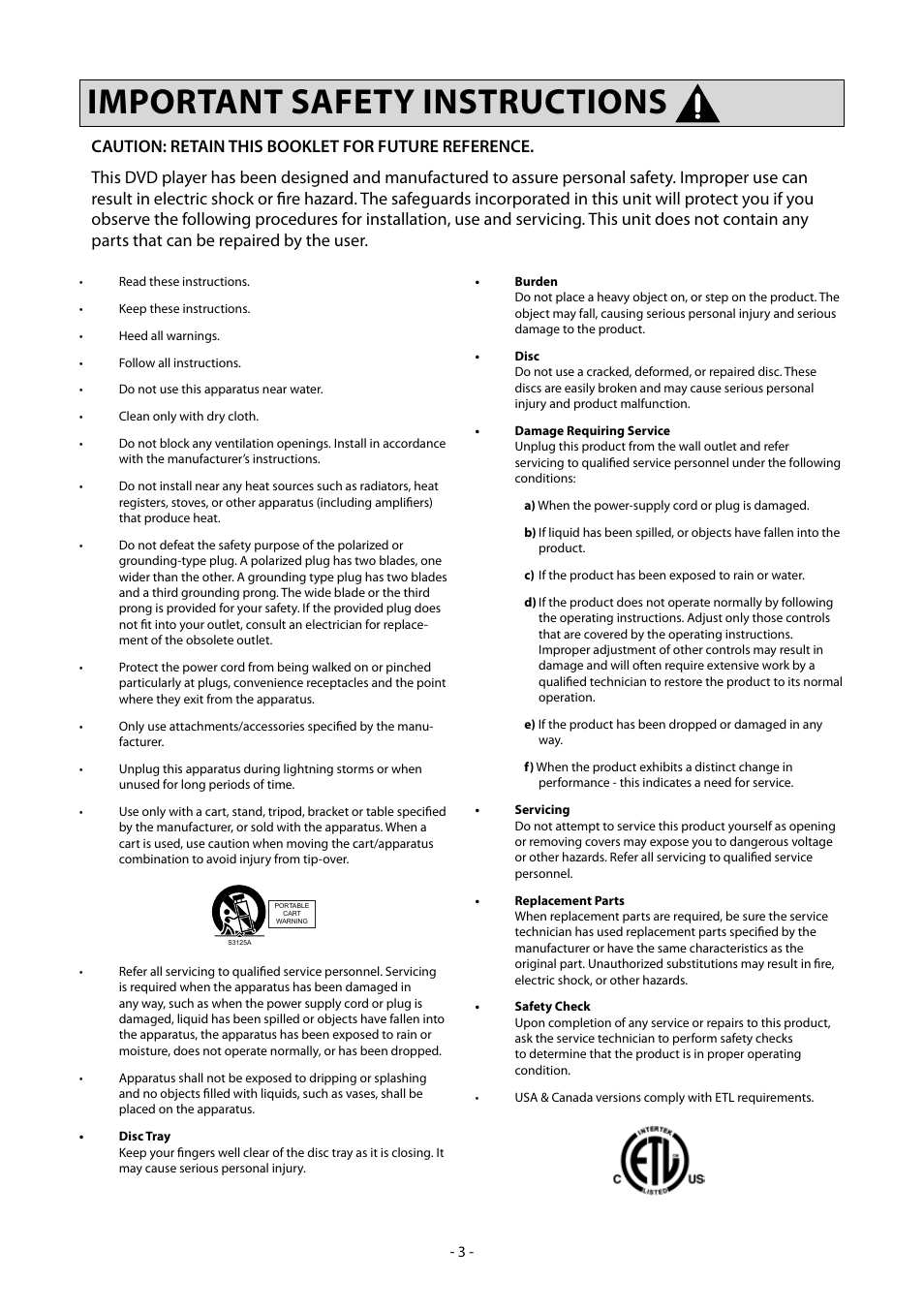 Important safety instructions | Clearplay CP-427-USB User Manual | Page 7 / 34