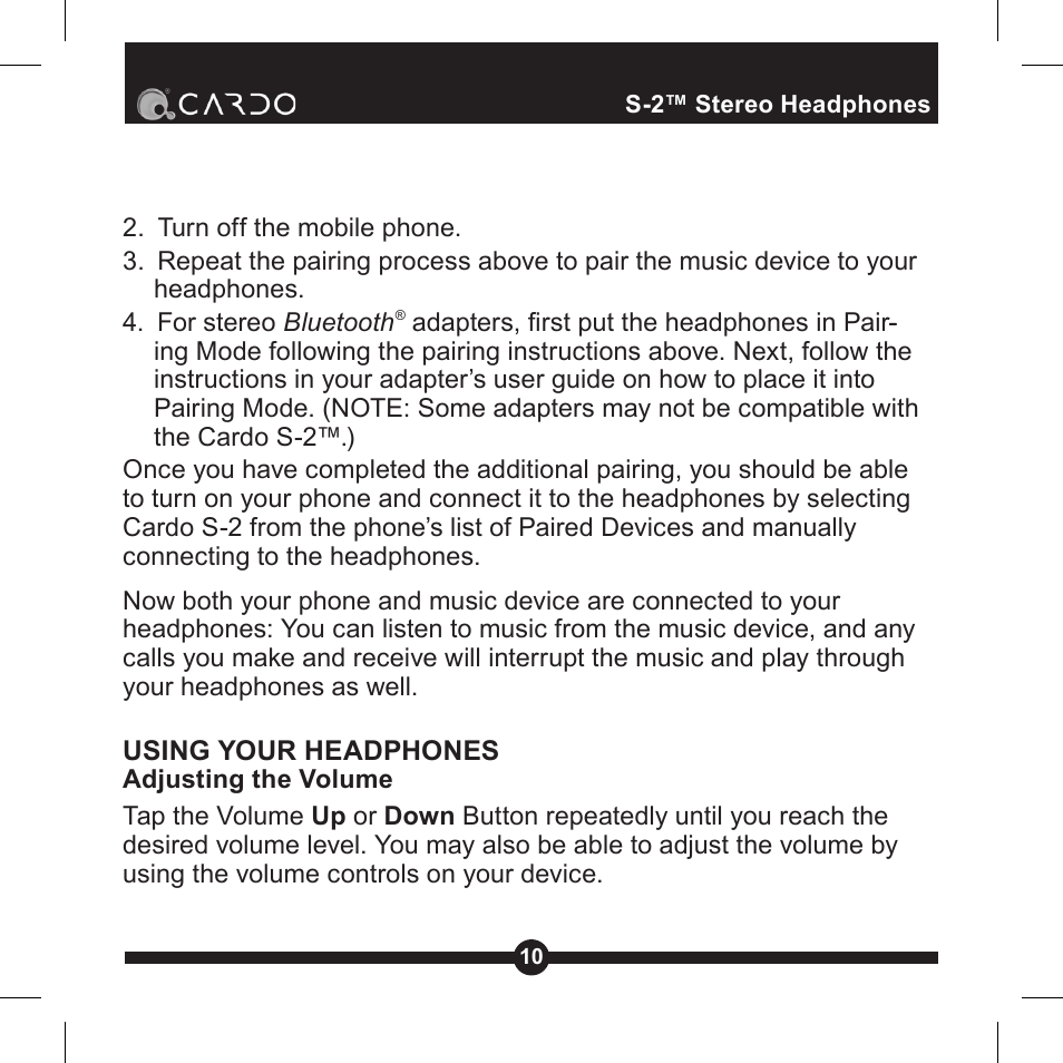 S-2 stereo headphones | Cardo Systems Cardo S-2 User Manual | Page 10 / 20