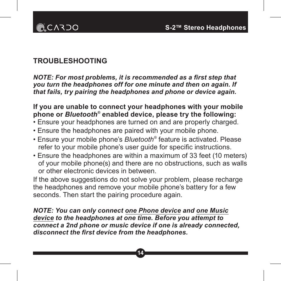 S-2 stereo headphones | Cardo Systems Cardo S-2 User Manual | Page 14 / 20