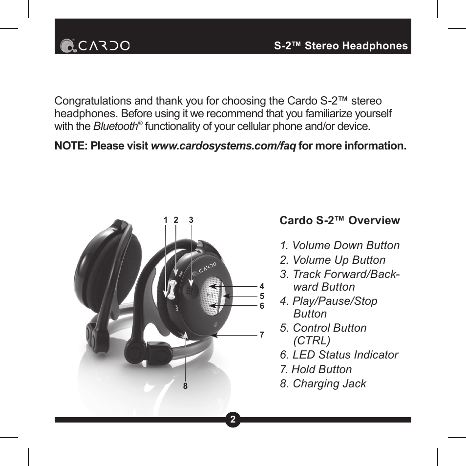 S-2 stereo headphones | Cardo Systems Cardo S-2 User Manual | Page 2 / 20