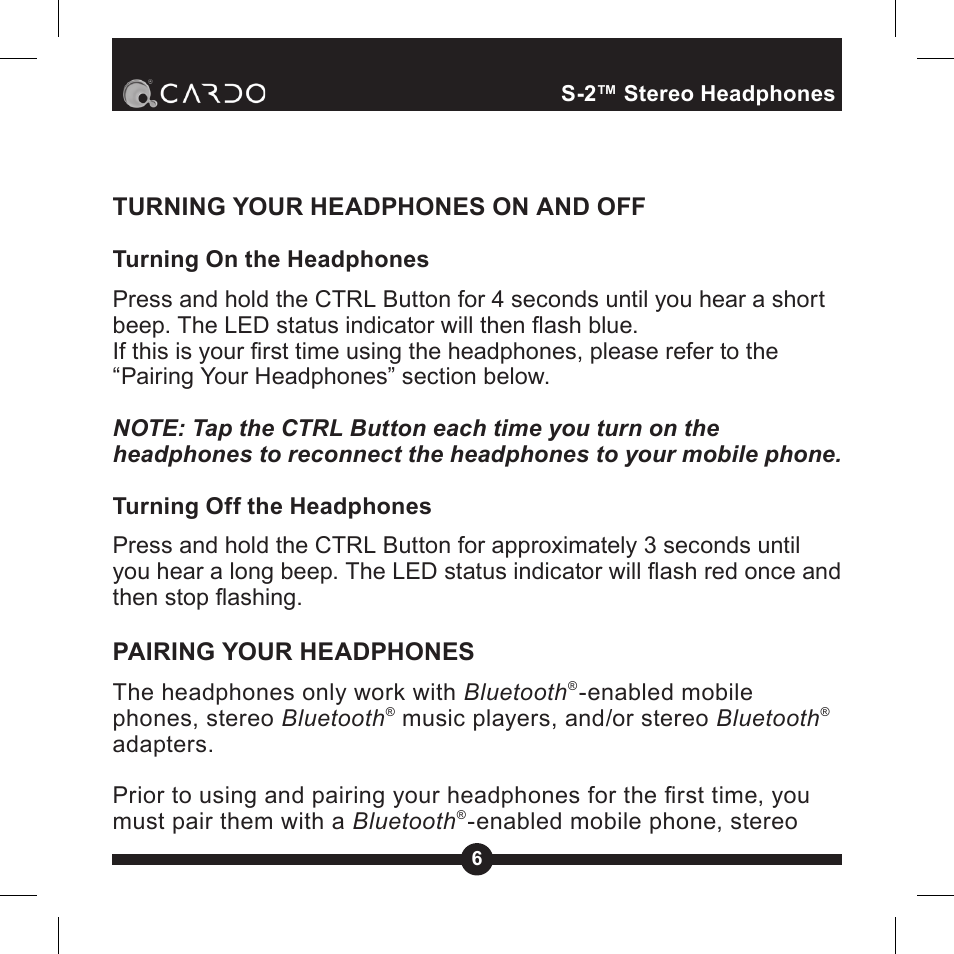 S-2 stereo headphones | Cardo Systems Cardo S-2 User Manual | Page 6 / 20