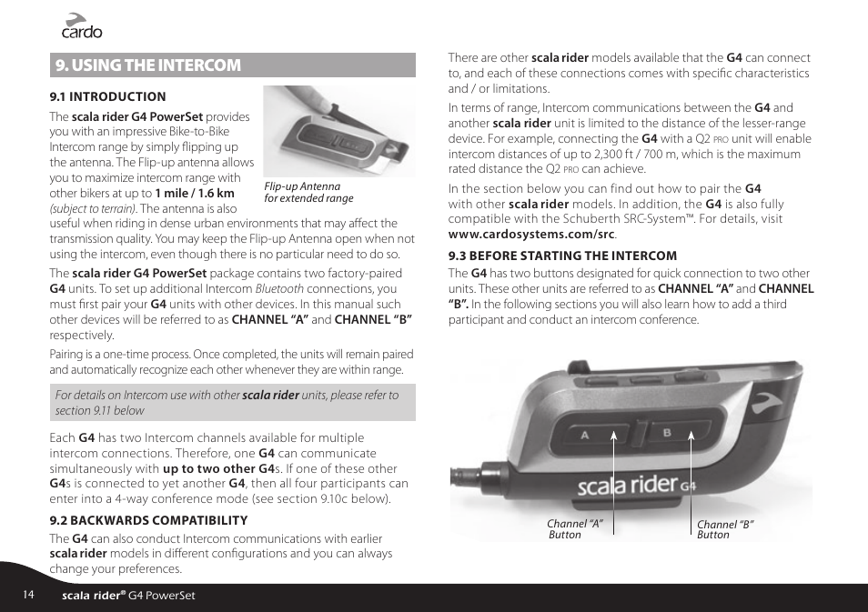 Using the intercom | Cardo SCALA RIDER G4 User Manual | Page 14 / 28