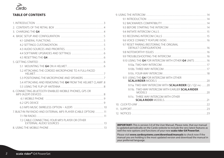 Cardo SCALA RIDER G4 User Manual | Page 2 / 28