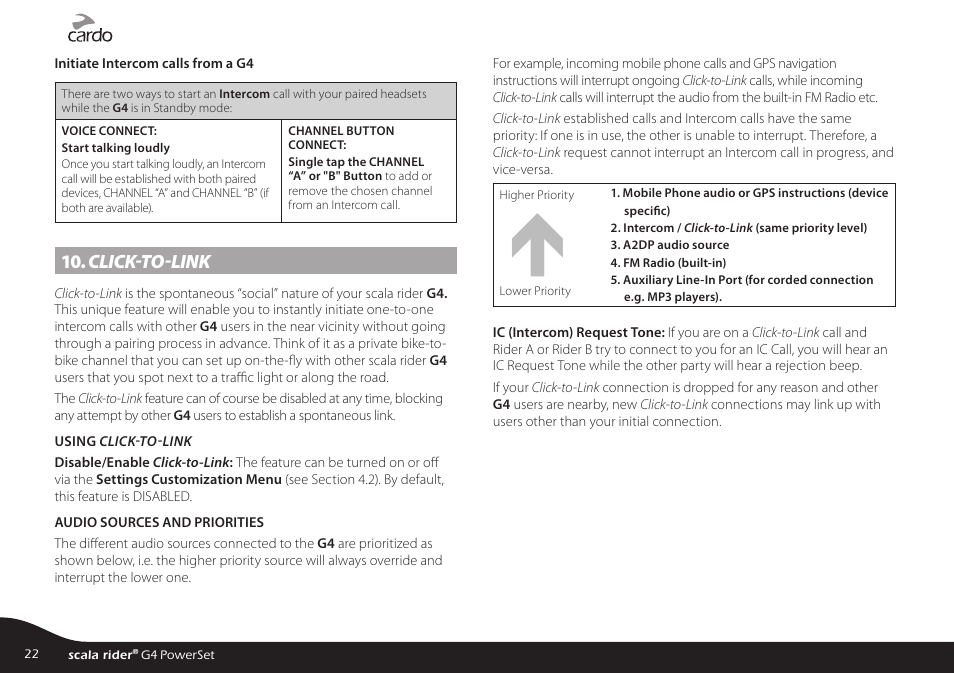 Click-to-link, Support, Notices | Cardo SCALA RIDER G4 User Manual | Page 22 / 28