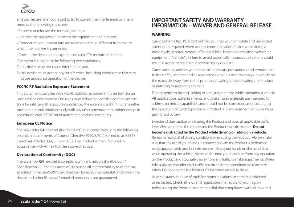 Cardo SCALA RIDER G4 User Manual | Page 24 / 28