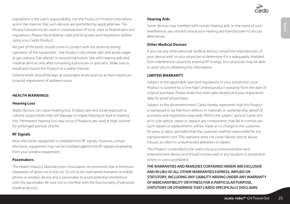 Cardo SCALA RIDER G4 User Manual | Page 25 / 28