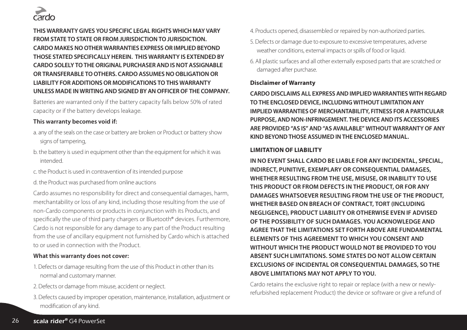 Cardo SCALA RIDER G4 User Manual | Page 26 / 28