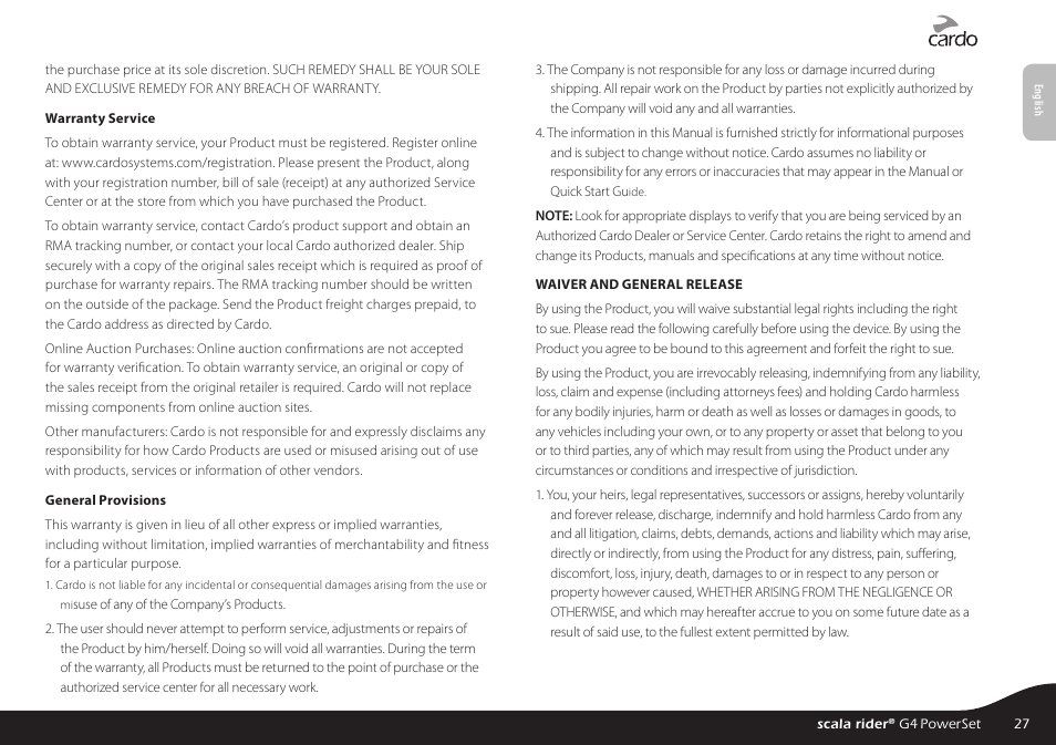 Cardo SCALA RIDER G4 User Manual | Page 27 / 28