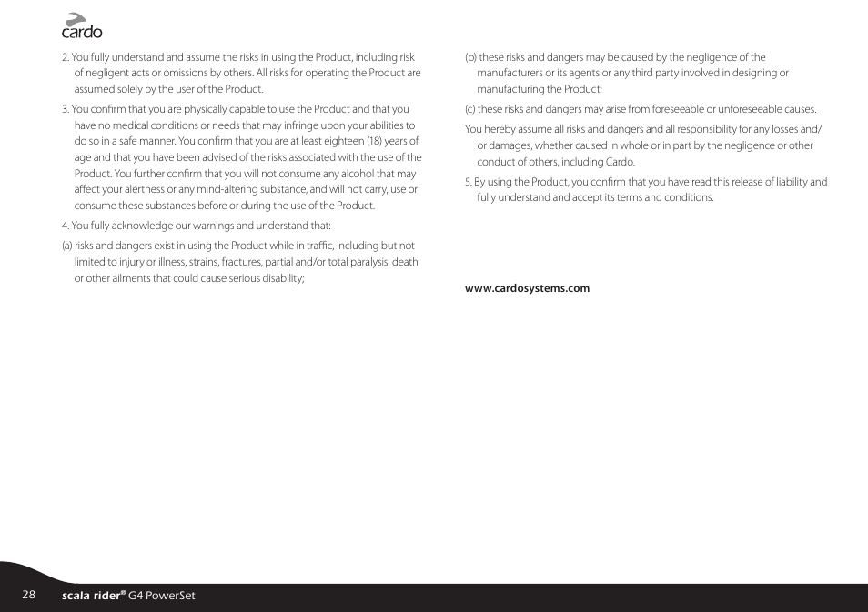 Cardo SCALA RIDER G4 User Manual | Page 28 / 28