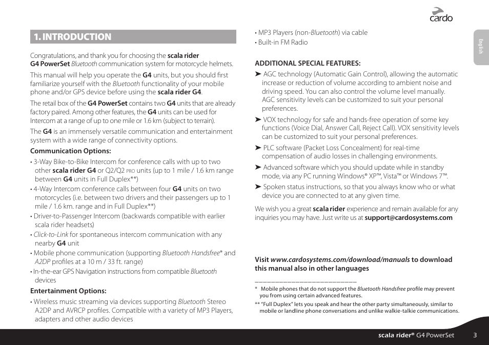 Introduction | Cardo SCALA RIDER G4 User Manual | Page 3 / 28