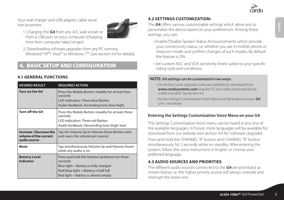 Basic setup and configuration | Cardo SCALA RIDER G4 User Manual | Page 5 / 28